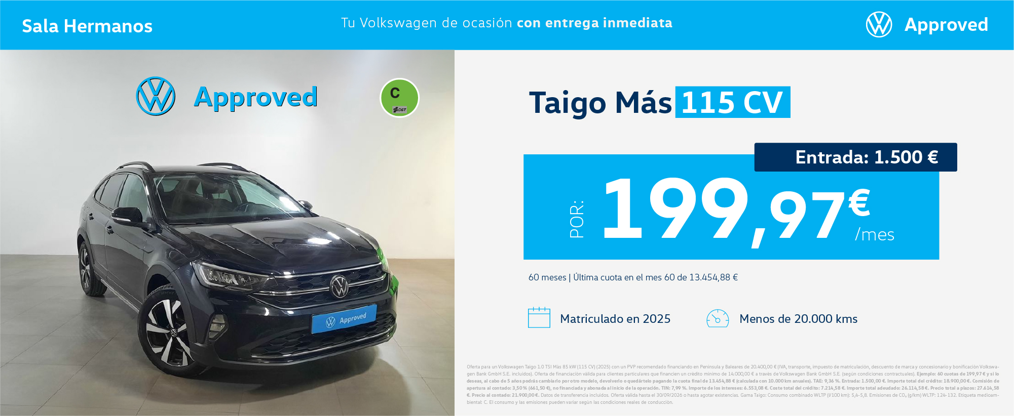 Volkswagen Taigo Más 115 CV por 199,97 €/mes.